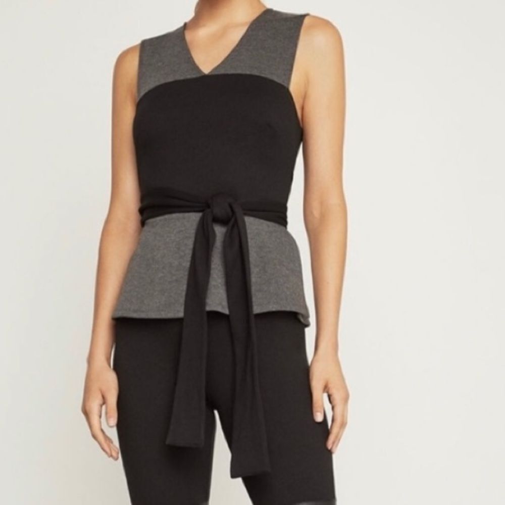 BCBGMAXAZRIA Women's Waist-Tie Sleeveless Ponte Top Size XXS Colorblock Preppy